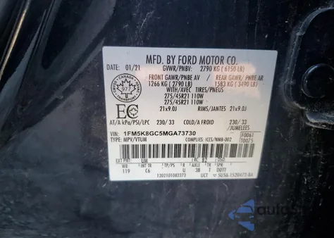 2021 Ford Explorer St z USA, uszkodzony, nr VIN 1FM5K8GC5MGA73730